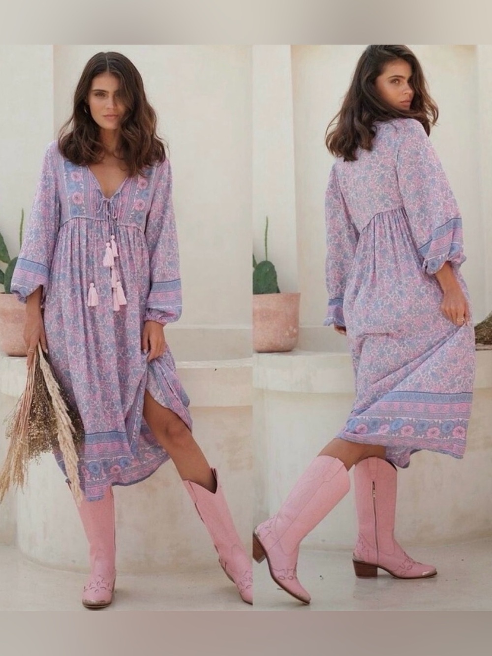 NWT Mahli The Label Neon Moon Boho Dress Berry Purple Floral size M/L festival